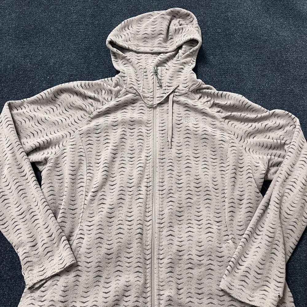 The North Face Jacket Womens XXL Beige Fleece Hooded Full Zip Geometric Hiking